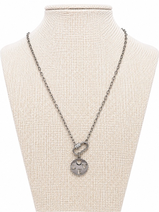 Jewelry - Silver Tone LOVE Heart Carabiner Pendant Necklace Minimalist Layering Gift 18”